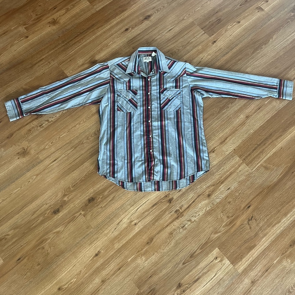Ely Cattleman Blue and Red Striped Button Down Shirt